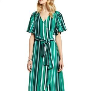 Halogen (Nordstrom) Green Striped Wrap Dress L